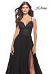 La Femme 31271 Lace Corset High Slit Dress