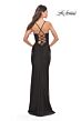 La Femme 31272 Sheer Corset Ruched Skirt Lace-Up Dress