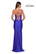 La Femme 31272 Sheer Corset Ruched Skirt Lace-Up Dress
