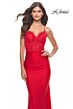 La Femme 31272 Sheer Corset Ruched Skirt Lace-Up Dress