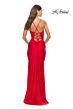 La Femme 31272 Sheer Corset Ruched Skirt Lace-Up Dress