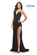 La Femme 31288 Cutaway Slit Tie Back Lace Dress