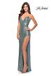 La Femme 31298 Lace-Up Back Slit Skirt Dress