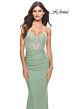 La Femme 31306 Ruched Skirt Lace Corset Dress