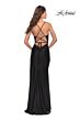 La Femme 31326 Fringe Slit Cowl Neckline Lace-Up Dress