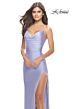 La Femme 31326 Fringe Slit Cowl Neckline Lace-Up Dress