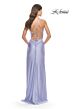 La Femme 31326 Fringe Slit Cowl Neckline Lace-Up Dress