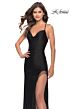 La Femme 31326 Fringe Slit Cowl Neckline Lace-Up Dress