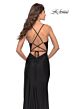 La Femme 31326 Fringe Slit Cowl Neckline Lace-Up Dress