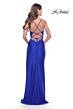 La Femme 31326 Fringe Slit Cowl Neckline Lace-Up Dress