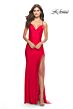 La Femme 31326 Fringe Slit Cowl Neckline Lace-Up Dress