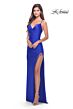 La Femme 31326 Fringe Slit Cowl Neckline Lace-Up Dress