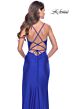 La Femme 31326 Fringe Slit Cowl Neckline Lace-Up Dress