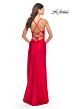 La Femme 31326 Fringe Slit Cowl Neckline Lace-Up Dress