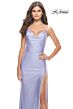 La Femme 31326 Fringe Slit Cowl Neckline Lace-Up Dress