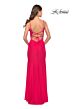 La Femme 31329 High Slit Lace-Up Back Ruched Dress