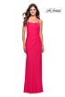 La Femme 31329 High Slit Lace-Up Back Ruched Dress