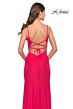 La Femme 31329 High Slit Lace-Up Back Ruched Dress