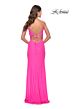 La Femme 31329 High Slit Lace-Up Back Ruched Dress