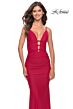 La Femme 31333 Plunging Neckline Lace-Up Back Dress