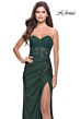 La Femme 31343 Ruched Skirt Lace Corset Strapless Dress