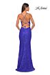 La Femme 31359 Lace-Up Back Beaded Lace Dress