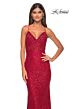 La Femme 31359 Lace-Up Back Beaded Lace Dress