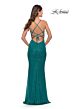 La Femme 31362 Deep V-Neckline Lace-Up Back Dress
