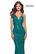 La Femme 31362 Deep V-Neckline Lace-Up Back Dress