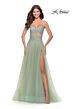 La Femme 31367 Lace Corset High Slit Strapless Dress