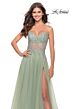La Femme 31367 Lace Corset High Slit Strapless Dress