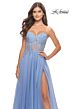 La Femme 31367 Lace Corset High Slit Strapless Dress