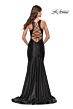 La Femme 31377 Plunging V-Neckline Lace-Up Back Dress