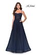 La Femme 31381 Ruched Top High Slit Lace-Up Dress