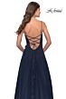 La Femme 31381 Ruched Top High Slit Lace-Up Dress