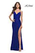 La Femme 31388 Bead Applique Lace-Up Back Dress