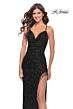 La Femme 31389 Fringe Slit Tie Back Sequin Dress