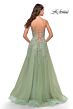 La Femme 31393 Lace Applique Sheer Bodice Lace-Up Back Dress