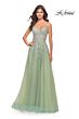 La Femme 31393 Lace Applique Sheer Bodice Lace-Up Back Dress