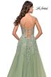 La Femme 31393 Lace Applique Sheer Bodice Lace-Up Back Dress