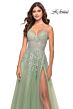 La Femme 31393 Lace Applique Sheer Bodice Lace-Up Back Dress