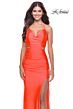 La Femme 31400 Cowl V-Neckline Open Tie-Back Dress