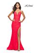 La Femme 31404 Sharkbite Slit Tie Back Lace Dress