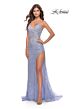 La Femme 31404 Sharkbite Slit Tie Back Lace Dress