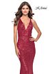 La Femme 31409 Deep V-Neckline Open Lace-Up Back Dress