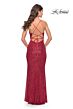 La Femme 31409 Deep V-Neckline Open Lace-Up Back Dress