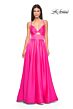 La Femme 31412 Deep V-Neckline Open Lace-Up Back Dress