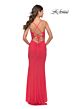 La Femme 31424 Lace-Up Back Plunging Neck Ruched Dress