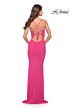 La Femme 31424 Lace-Up Back Plunging Neck Ruched Dress