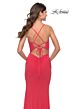 La Femme 31424 Lace-Up Back Plunging Neck Ruched Dress